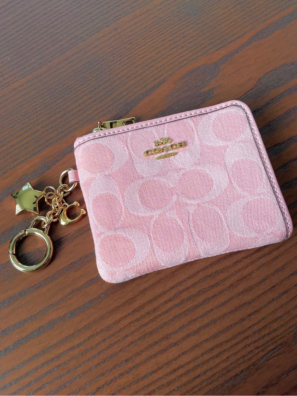 Coach Small Corner Zip Wallet - Signature Pink Denim with Charms NWOT CEU98